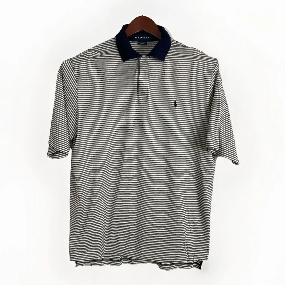 Polo Golf Ralph Lauren Polo Shirt Mens L Blue White Stripe Pima Cotton Pony